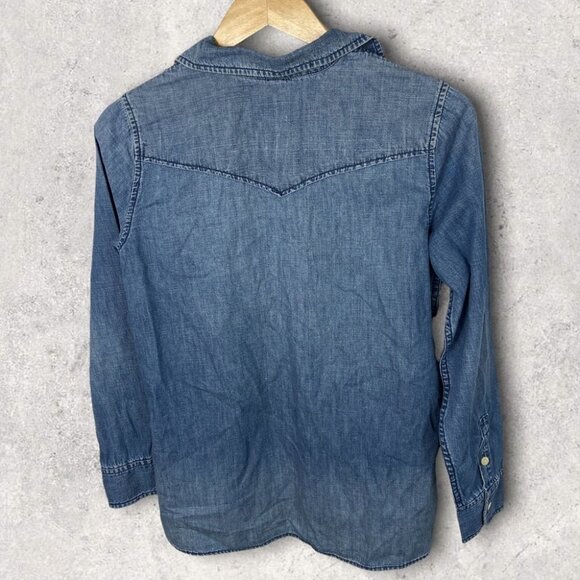 Madewell Denim Lace-Up Shirt Chester Wash Chambray Blue Size Small Popover‎ Boho - Picture 3 of 8